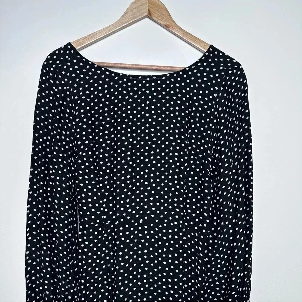 Anthropologie Black White Polka Dot Open Back Flowy Fit Flare Swing Dress